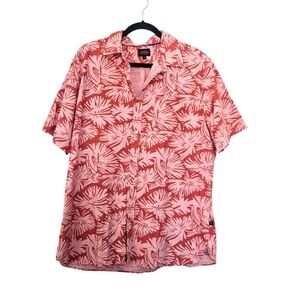 Allen Edmonds Red Leaf Print Hawaian Camp Button Down Short Sleeve Shirt XL